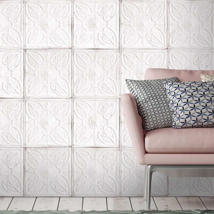 WM-009-Woodchip & Magnolia-Tin Tile White Wallpaper-Decor Warehouse