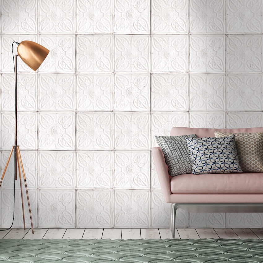 WM-009-Woodchip & Magnolia-Tin Tile White Wallpaper-Decor Warehouse