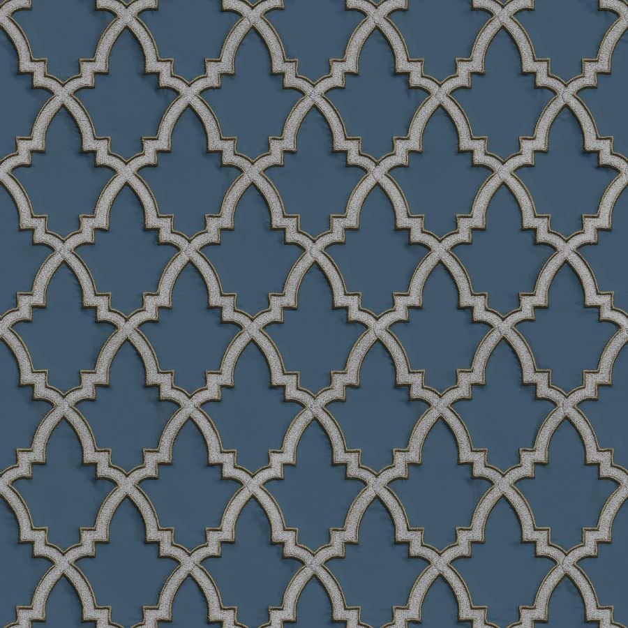 DE120027 - Decor Warehouse - Wallstitch Moroccan Trellis Dark Blue & Silver Wallpaper - Decor Warehouse