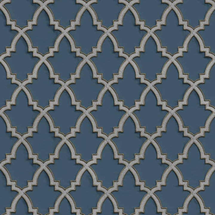 DE120027 - Decor Warehouse - Wallstitch Moroccan Trellis Dark Blue & Silver Wallpaper - Decor Warehouse