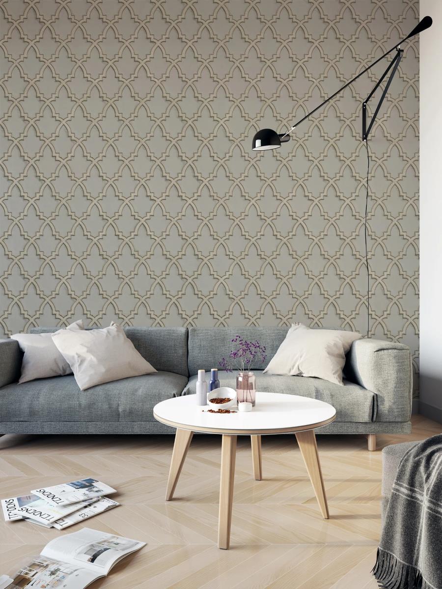 DE120024 - Decor Warehouse - Wallstitch Moroccan Trellis Dark Grey & Silver Wallpaper - Decor Warehouse