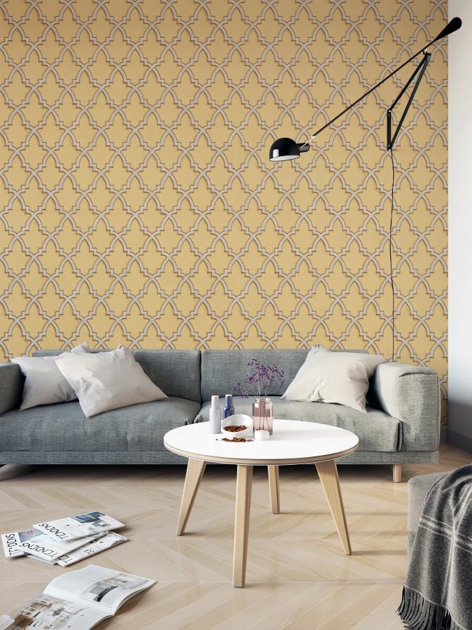 DE120025 - Decor Warehouse - Wallstitch Moroccan Trellis Mustard & Gold Wallpaper - Decor Warehouse