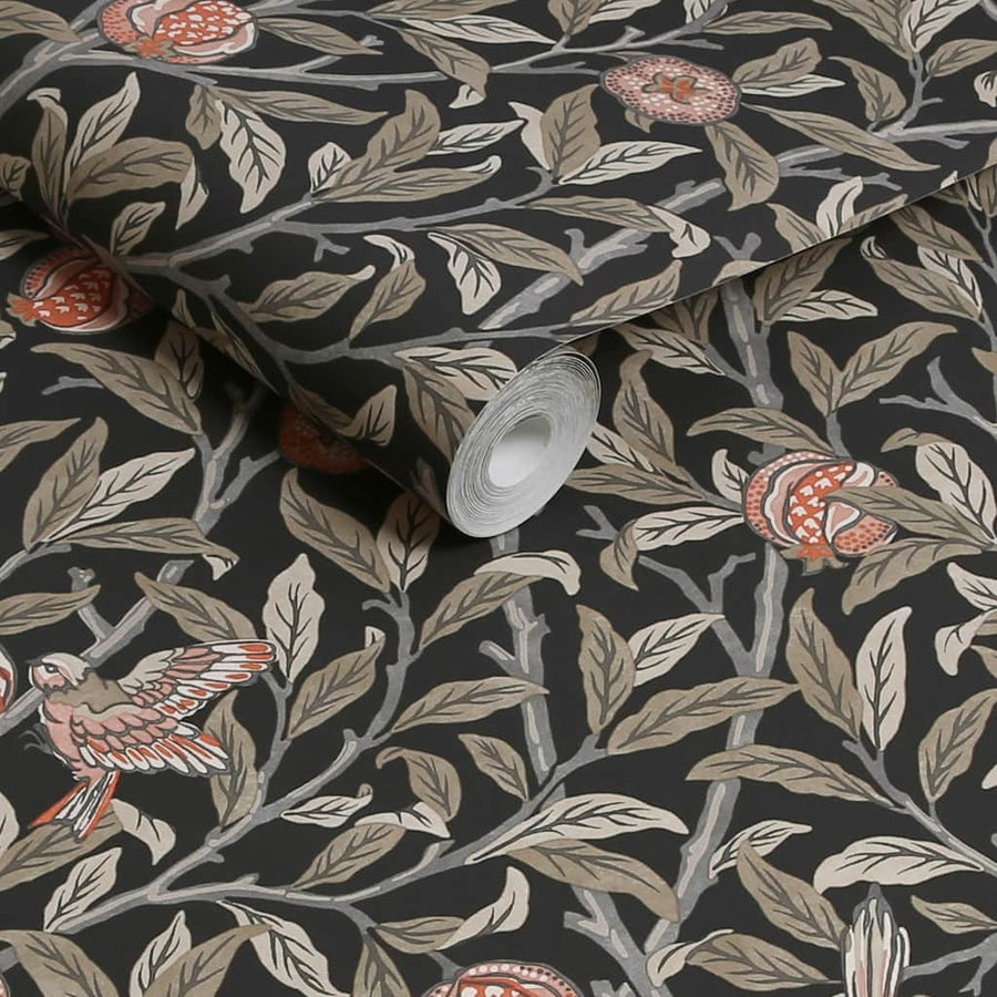 124258 - William Morris Wallpaper - William Morris At Home Bird & Pomegranate Charcoal Wallpaper - Decor Warehouse