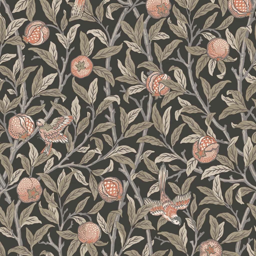 124258 - William Morris Wallpaper - William Morris At Home Bird & Pomegranate Charcoal Wallpaper - Decor Warehouse