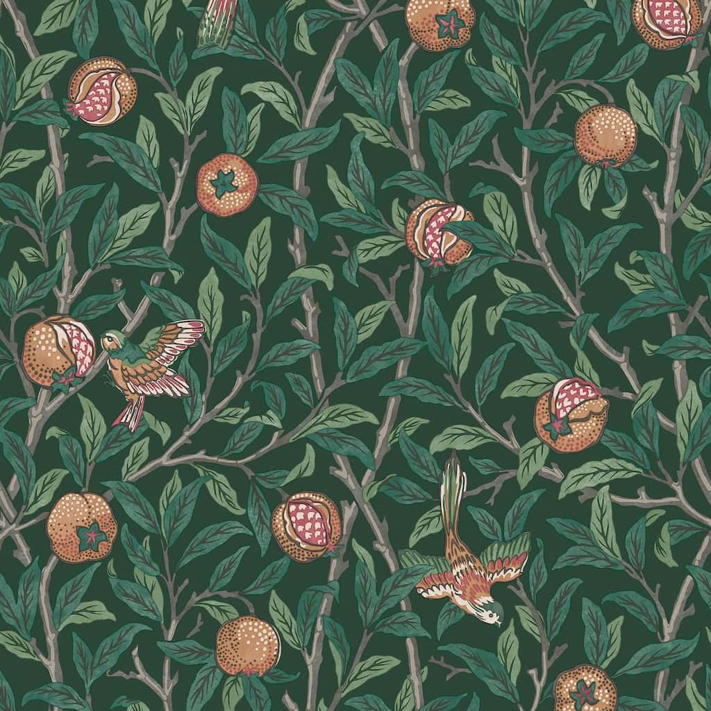 124260 - William Morris Wallpaper - William Morris At Home Bird & Pomegranate Deep Green Wallpaper - Decor Warehouse