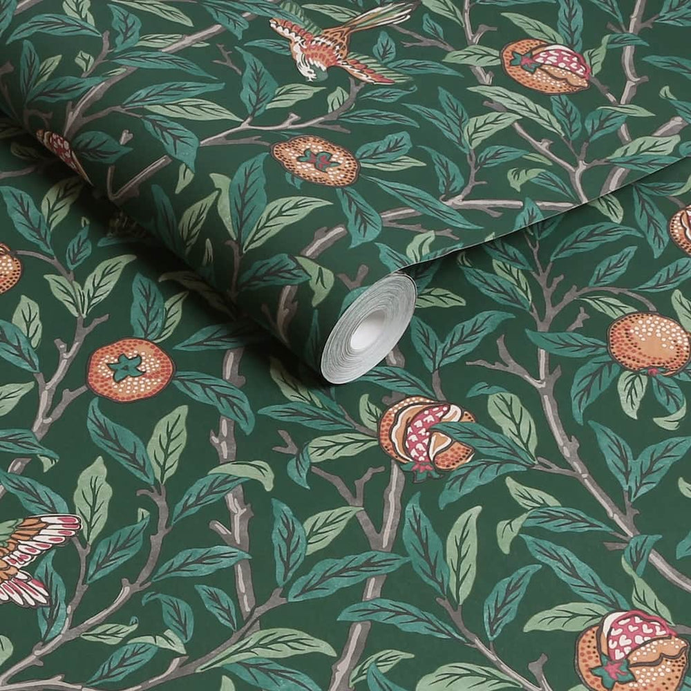 124260 - William Morris Wallpaper - William Morris At Home Bird & Pomegranate Deep Green Wallpaper - Decor Warehouse