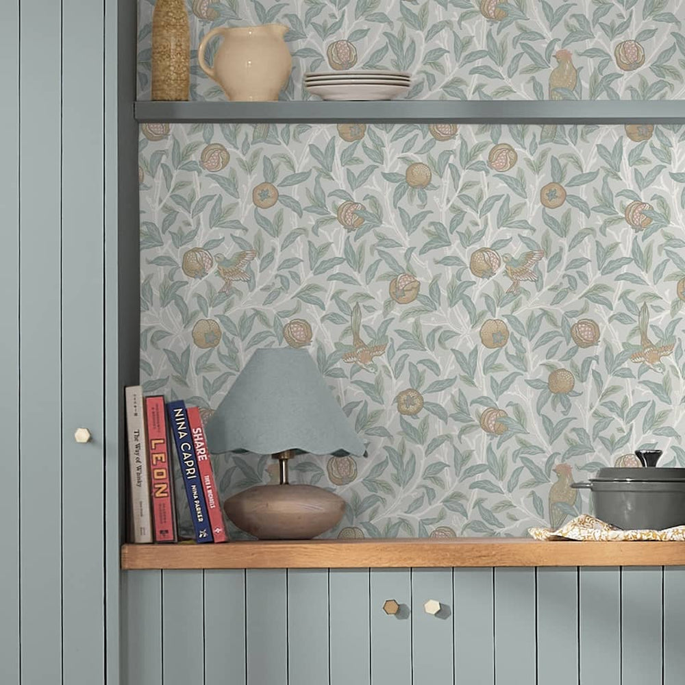 124261 - William Morris Wallpaper - William Morris At Home Bird & Pomegranate Duck Egg Wallpaper - Decor Warehouse