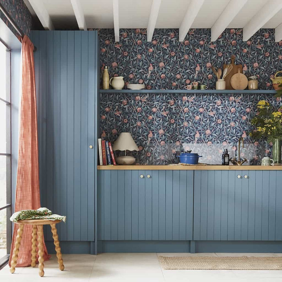 124259 - William Morris Wallpaper - William Morris At Home Bird & Pomegranate Navy Blue Wallpaper - Decor Warehouse