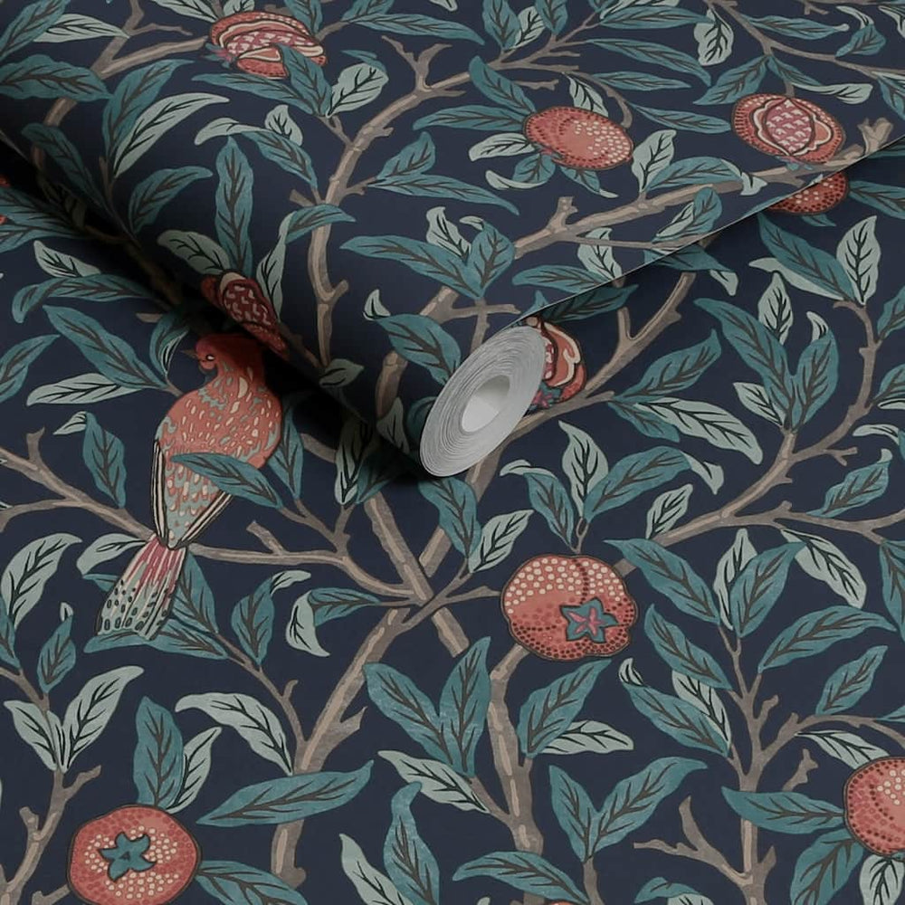 124259 - William Morris Wallpaper - William Morris At Home Bird & Pomegranate Navy Blue Wallpaper - Decor Warehouse