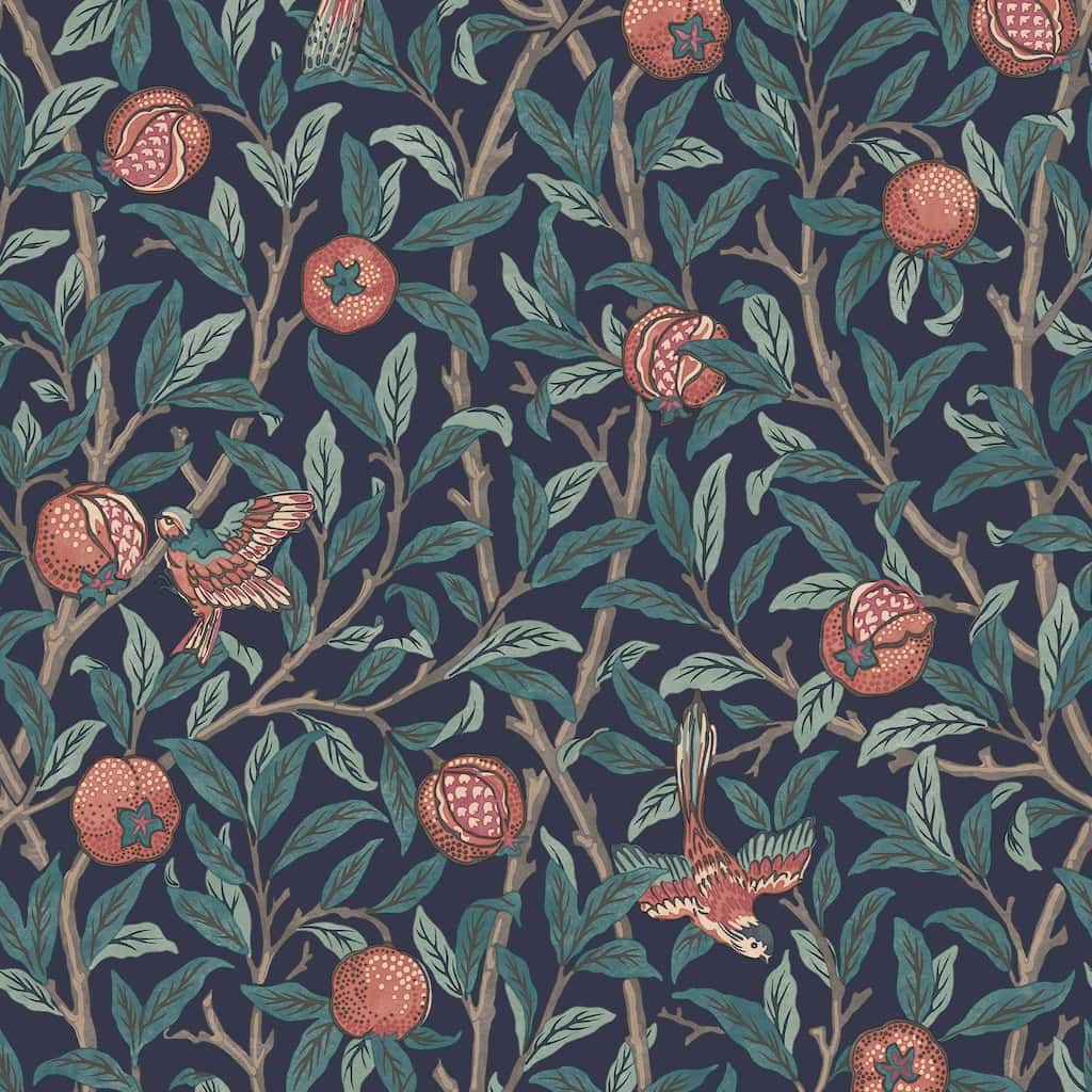 124259 - William Morris Wallpaper - William Morris At Home Bird & Pomegranate Navy Blue Wallpaper - Decor Warehouse