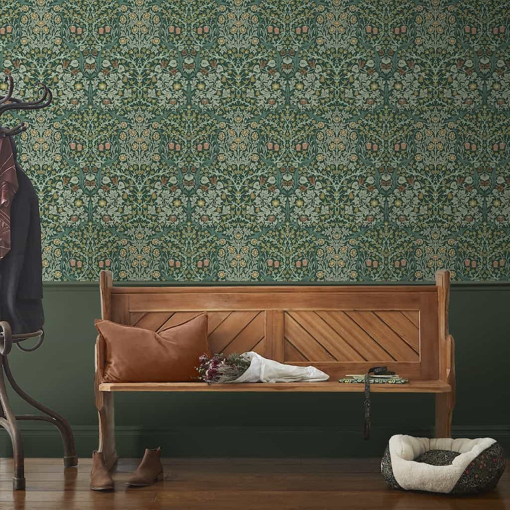 124252 - William Morris Wallpaper - William Morris At Home Blackthorn Deep Green Wallpaper - Decor Warehouse