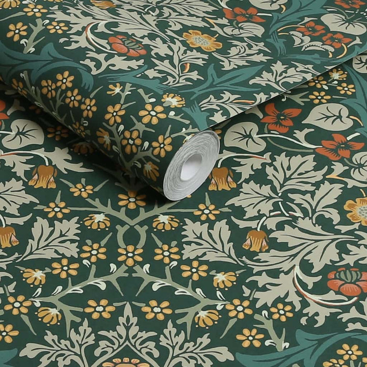 124252 - William Morris Wallpaper - William Morris At Home Blackthorn Deep Green Wallpaper - Decor Warehouse