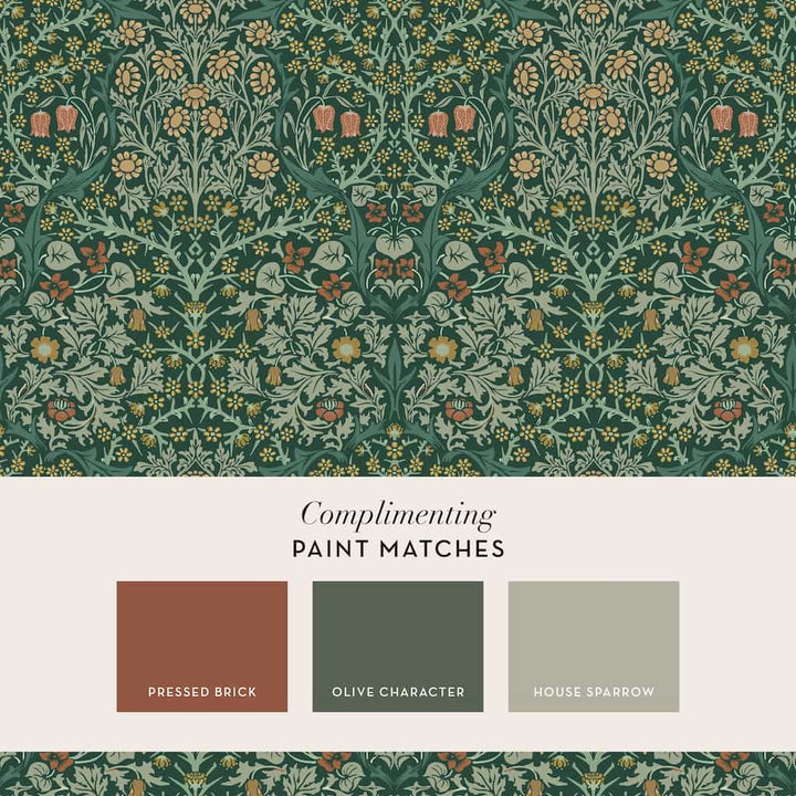 124252 - William Morris Wallpaper - William Morris At Home Blackthorn Deep Green Wallpaper - Decor Warehouse