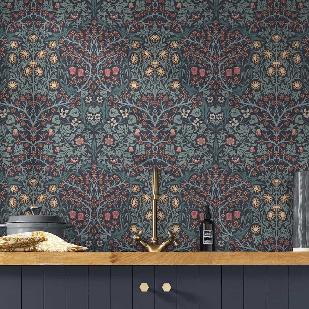 124251 - William Morris Wallpaper - William Morris At Home Blackthorn Navy Wallpaper - Decor Warehouse