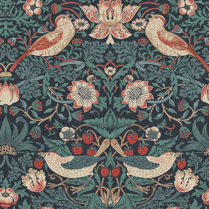 5011583614633 - William Morris Wallpaper - William Morris At Home Strawberry Thief Deep Blue Wallpaper - Decor Warehouse