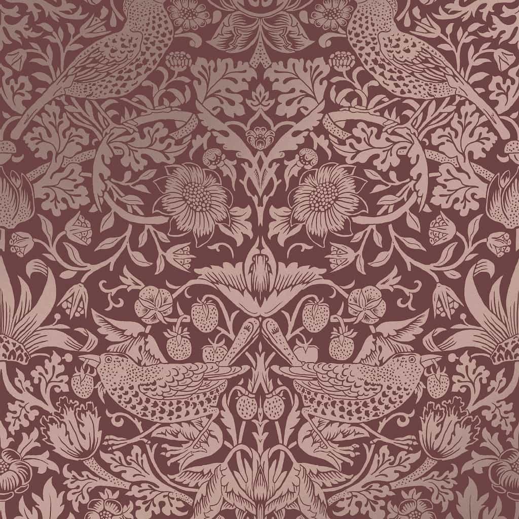 124235 - William Morris Wallpaper - William Morris At Home Strawberry Thief Fibrous Burgundy Wallpaper - Decor Warehouse