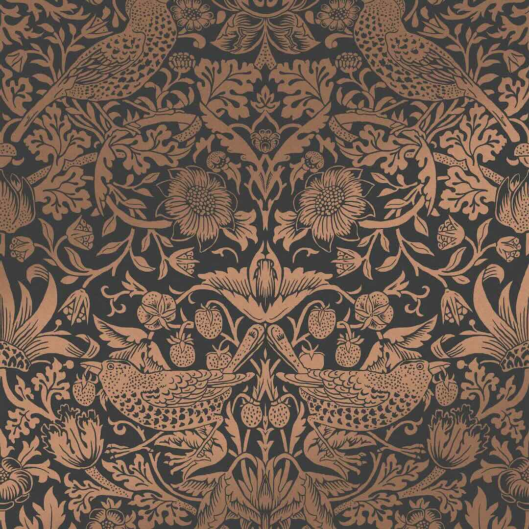 124236 - William Morris Wallpaper - William Morris At Home Strawberry Thief Fibrous Charcoal Wallpaper - Decor Warehouse