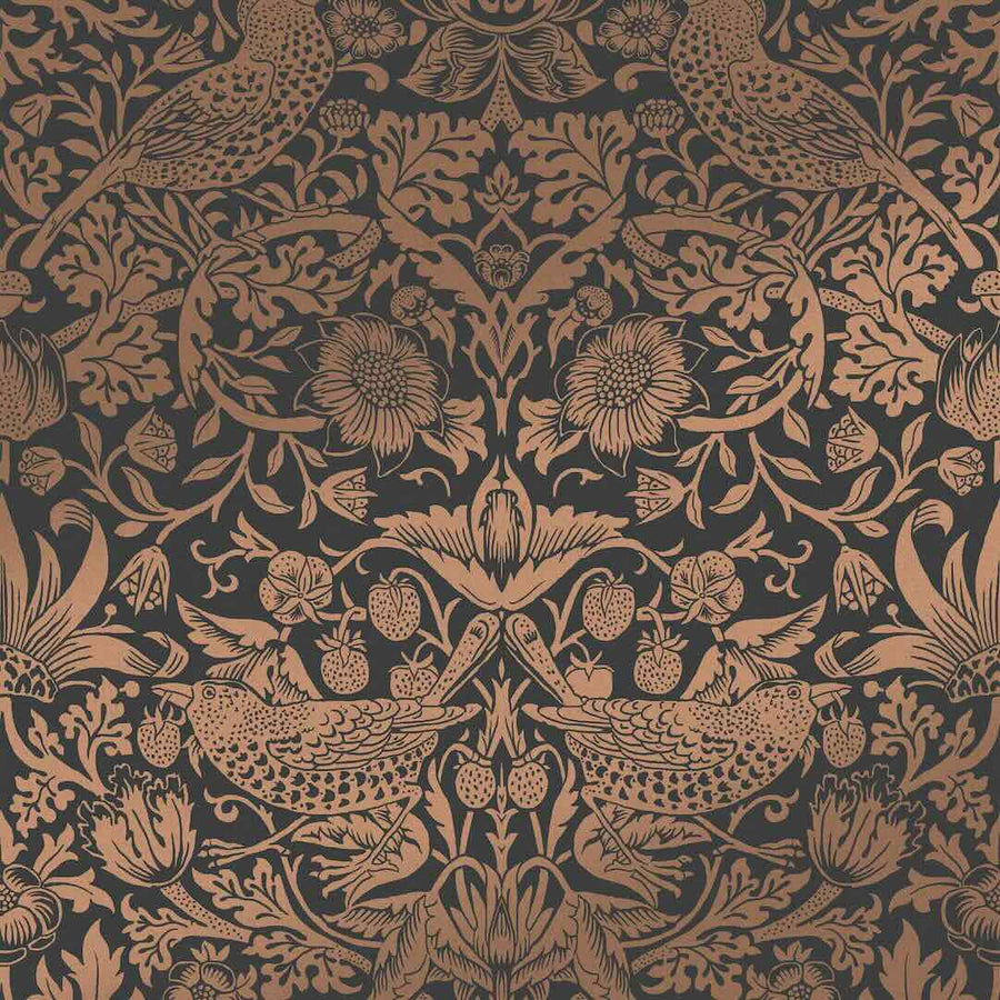 124236 - William Morris Wallpaper - William Morris At Home Strawberry Thief Fibrous Charcoal Wallpaper - Decor Warehouse