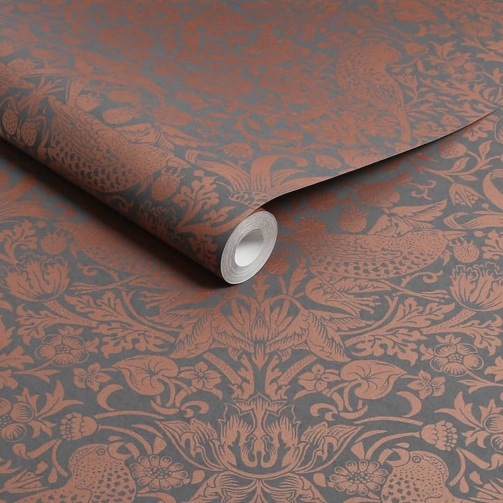 124236 - William Morris Wallpaper - William Morris At Home Strawberry Thief Fibrous Charcoal Wallpaper - Decor Warehouse