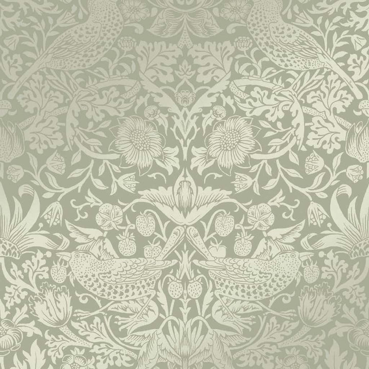 124237 - William Morris Wallpaper - William Morris At Home Strawberry Thief Fibrous Sage Wallpaper - Decor Warehouse