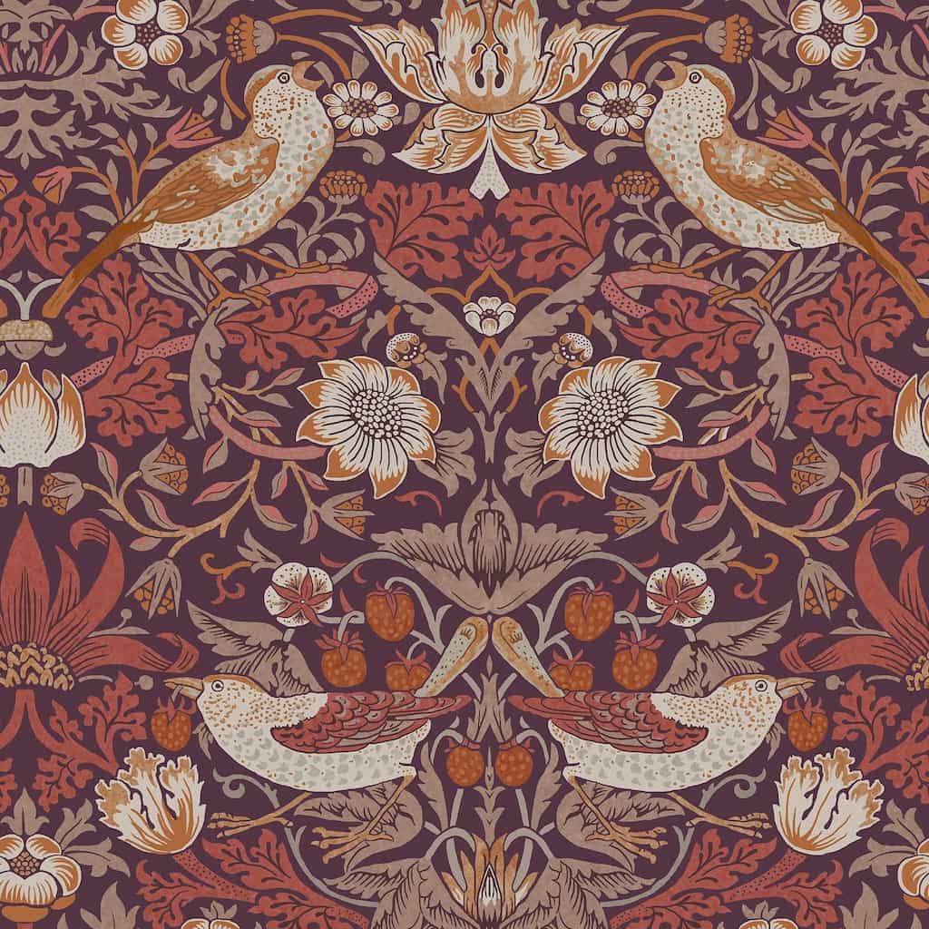 124229 - William Morris Wallpaper - William Morris At Home Strawberry Thief Plum Wallpaper - Decor Warehouse