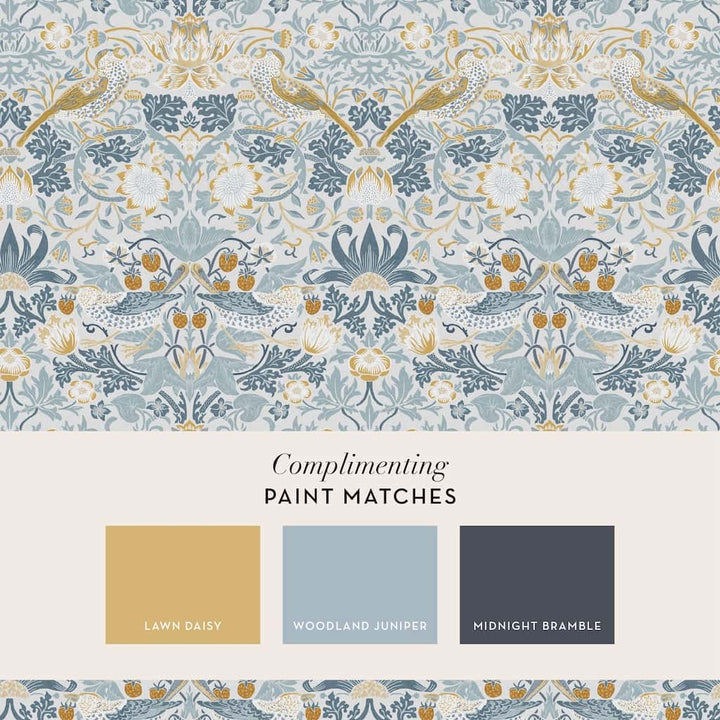 124232 - William Morris Wallpaper - William Morris At Home Strawberry Thief Soft Blue Wallpaper - Decor Warehouse