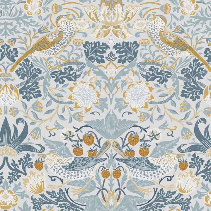 124232 - William Morris Wallpaper - William Morris At Home Strawberry Thief Soft Blue Wallpaper - Decor Warehouse