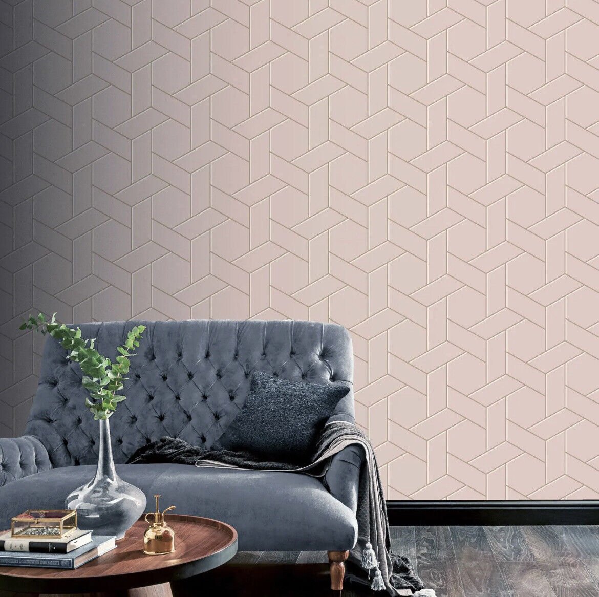 Arthouse Parquet Geometric Pink Rose Wallpaper