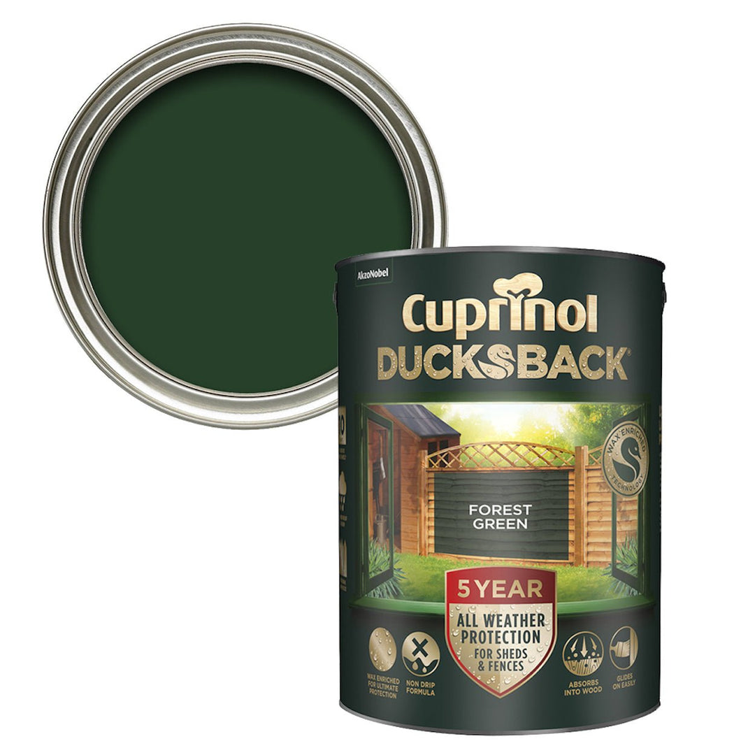 5092438-Cuprinol-Cuprinol Ducksback Fence & Shed Paint - Forest Green 5L-Decor Warehouse