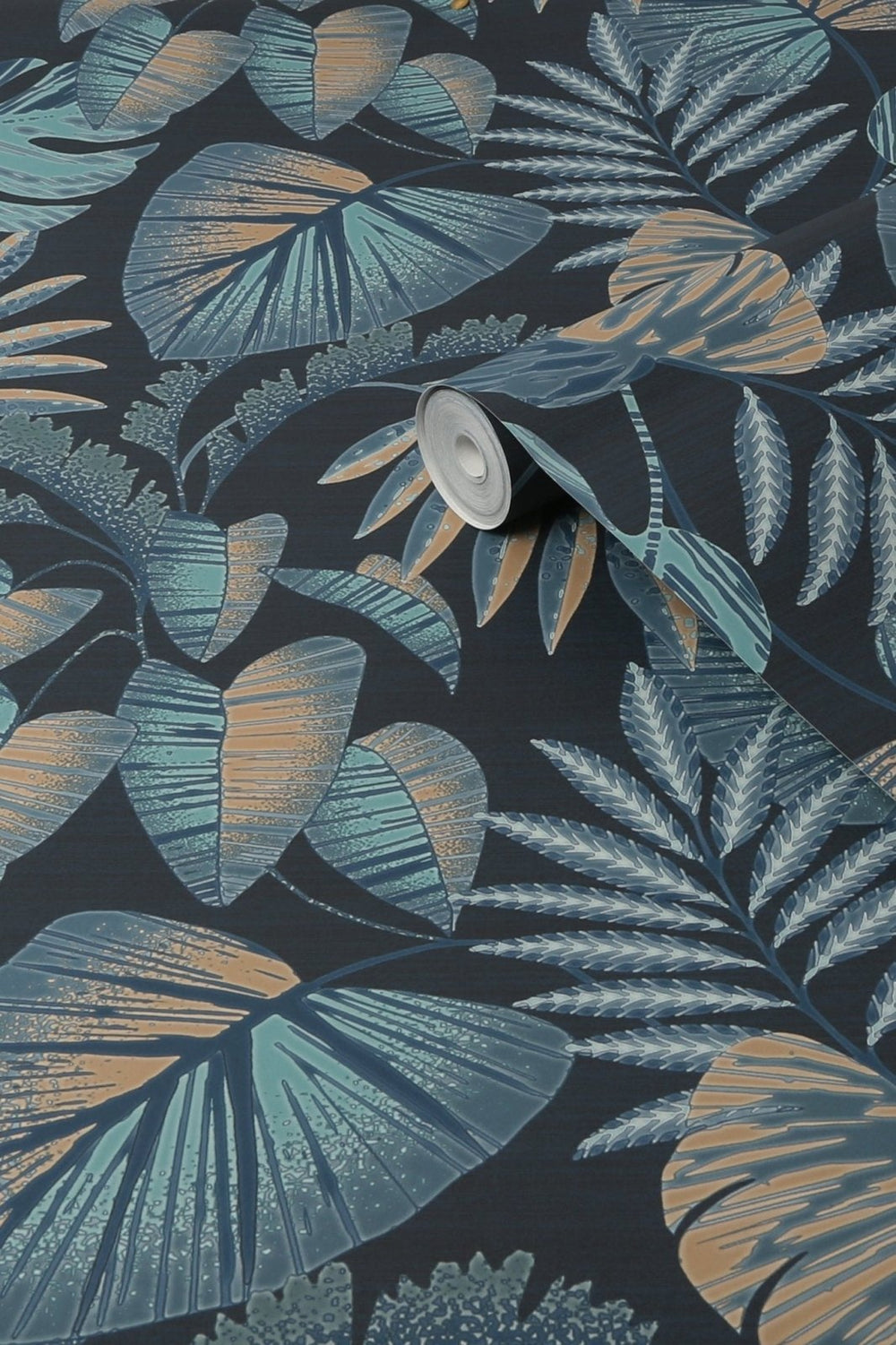 118298-Graham & Brown-Next - Jungle Leaves Navy Wallpaper-Decor Warehouse