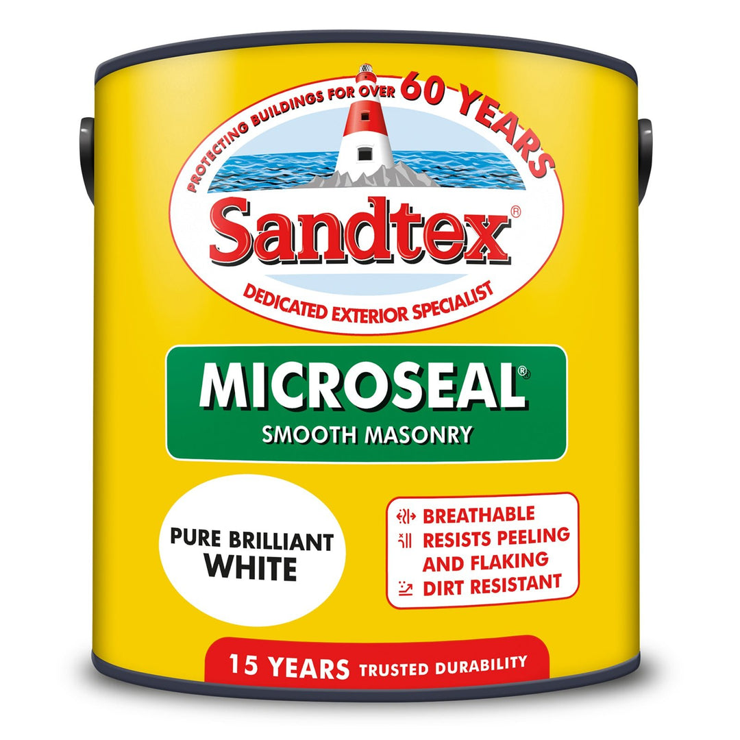 -Sandtex-Sandtex Microseal Smooth Masonry Paint - Brilliant White - 2.5L-Decor Warehouse