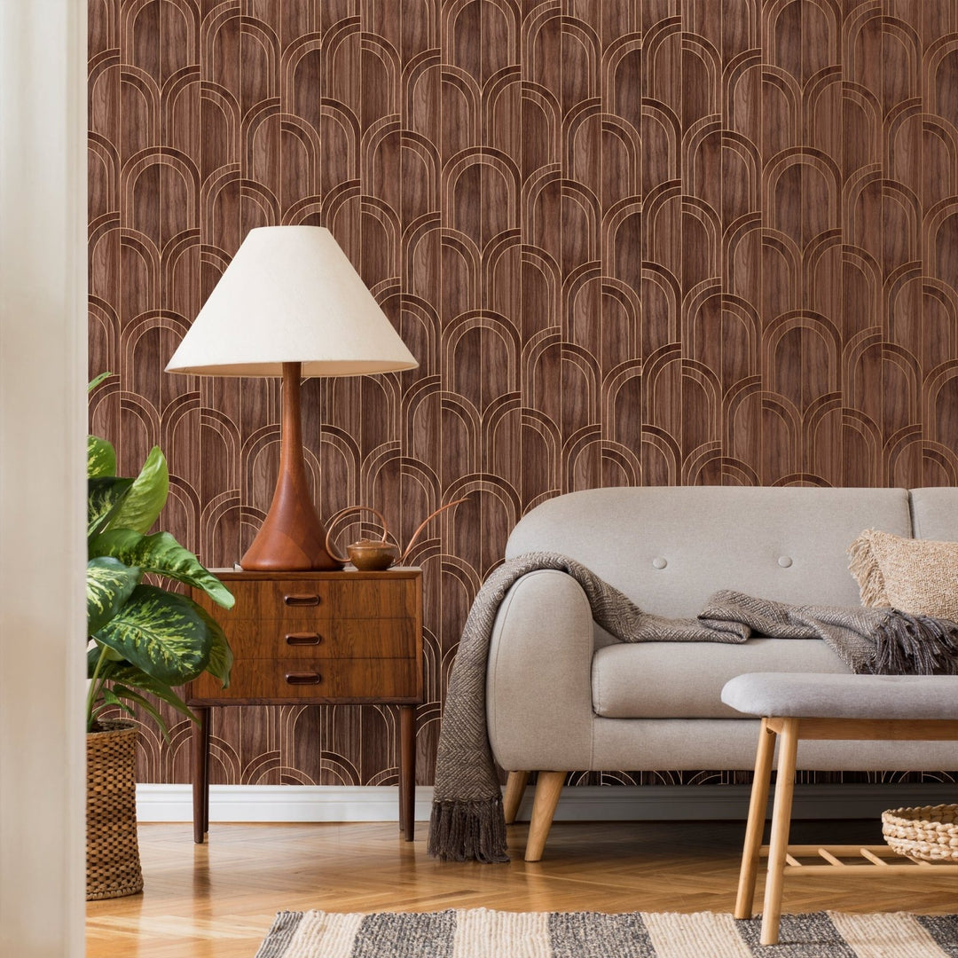 121149-Graham & Brown-Sublime - Modella Wood Walnut Wallpaper-Decor Warehouse